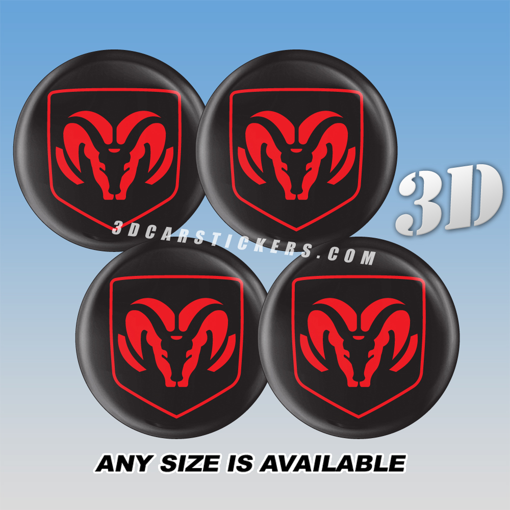 DODGE Decals For Wheel Center Caps — Red Logo/Black Background