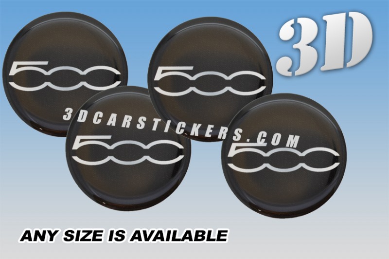 FIAT 500 3d car wheel center cap emblems stickers decals  :: Silver logo/black background ::