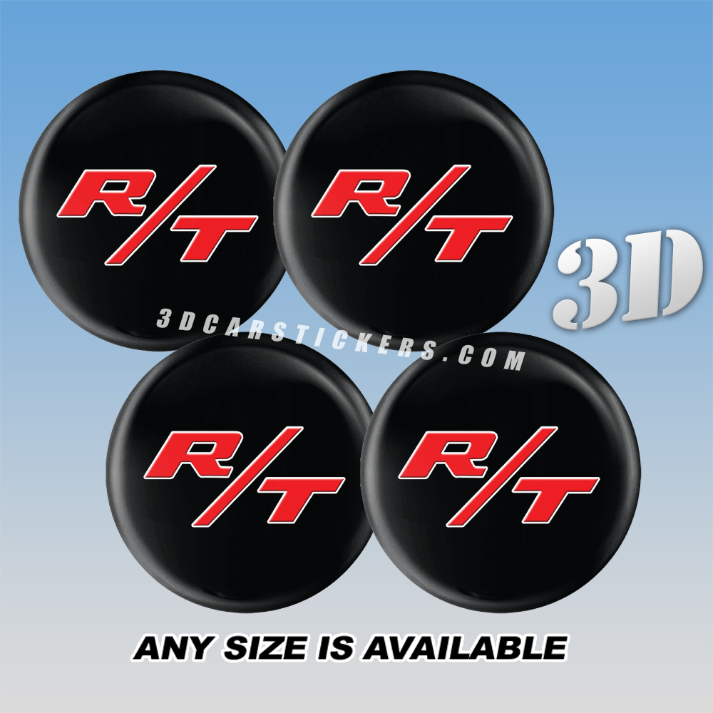 DODGE R/T Decals For Wheel Center Caps — Red Logo/Black Background