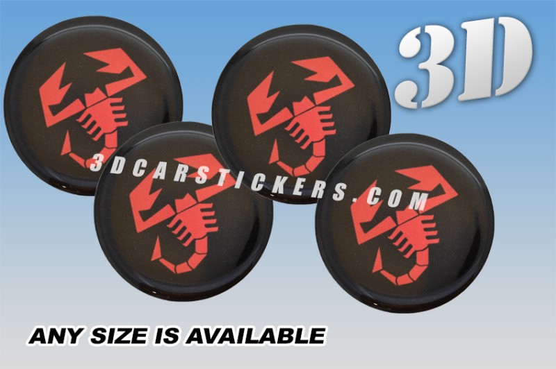 ABARTH 3d car wheel center cap emblems stickers decals  :: Red logo/black background ::