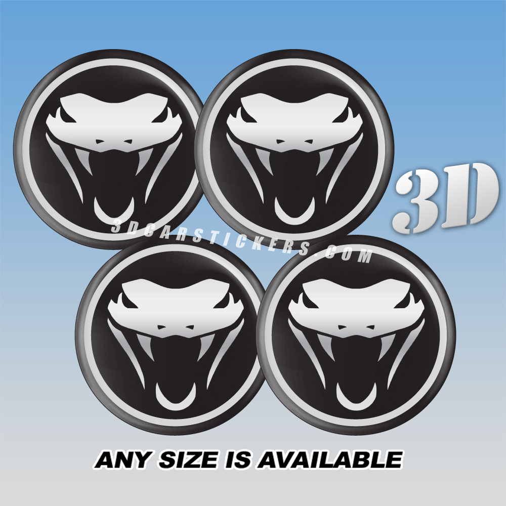 DODGE VIPER "FANGS" Decals For Wheel Center Caps — Silver Logo/Silver Ring/Black Background