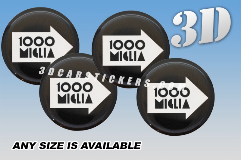 1000 MIGLIA 3d car wheel center cap emblems stickers decals  :: White logo/black background ::