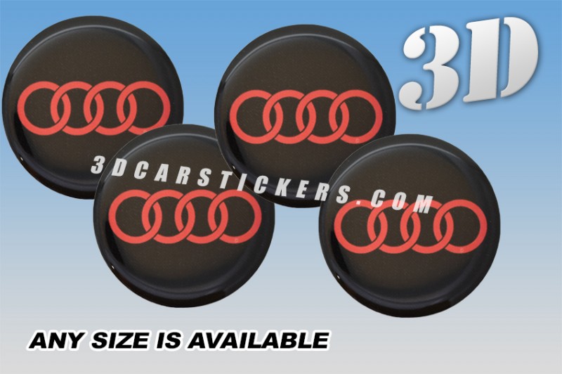 AUDI 3d car wheel center cap emblems stickers decals  :: Red logo/black background ::