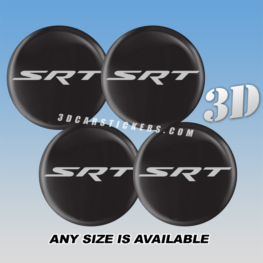 SRT Decals For Wheel Center Caps — White Logo/Black Background