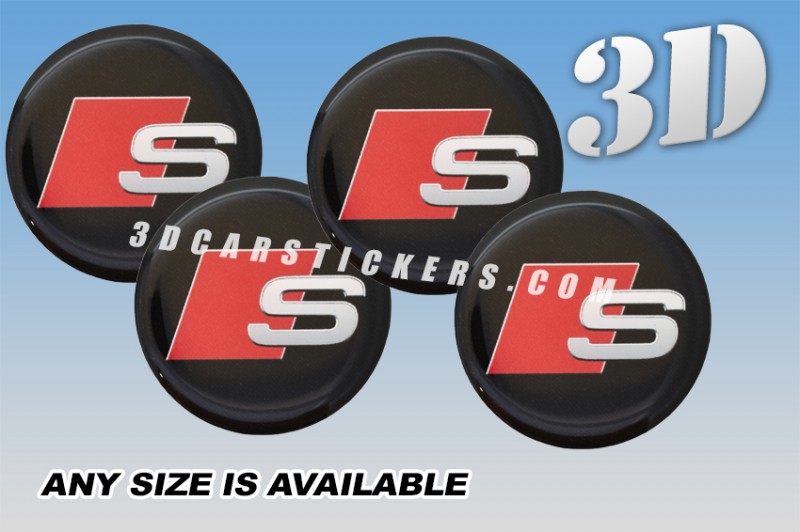 AUDI S-LINE 3d car wheel center cap emblems stickers decals  :: Silver/Red logo/black background ::