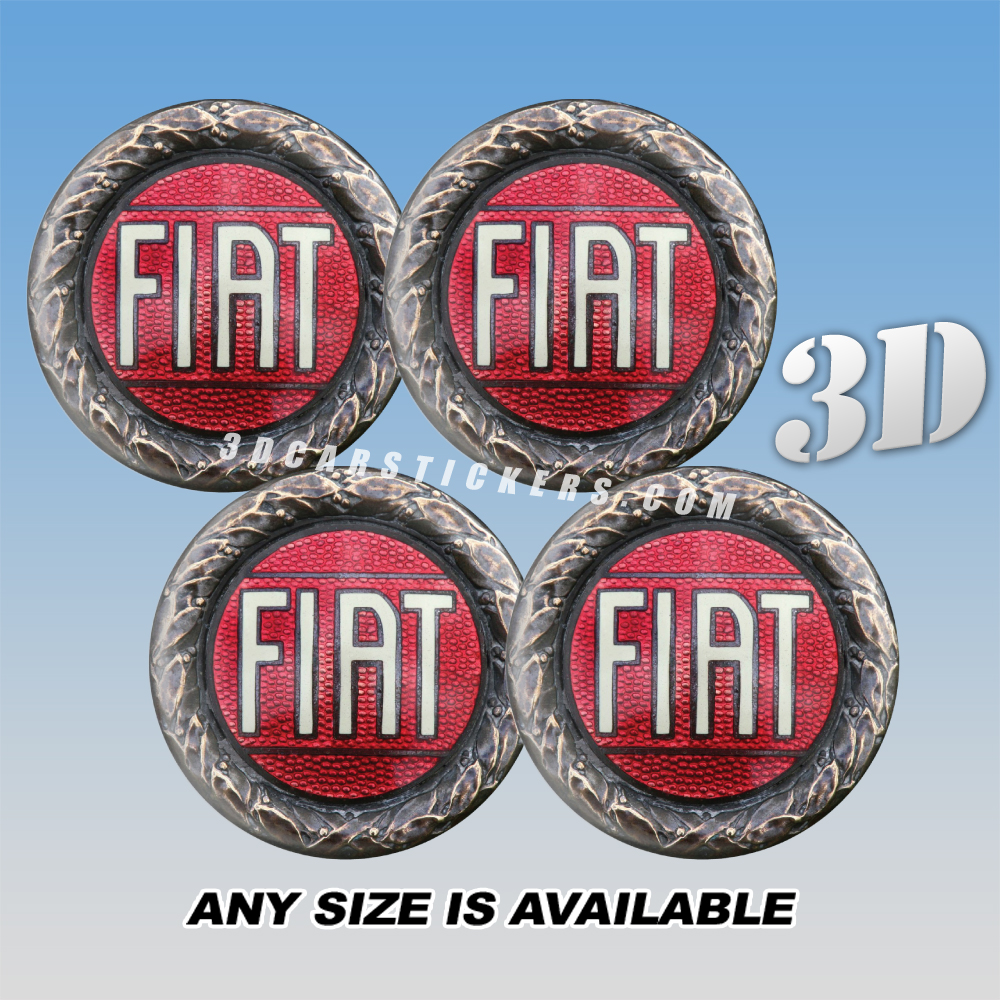 FIAT OLD LOGO 3d car wheel center cap emblems stickers decals  :: White/Red /Brown logo ::