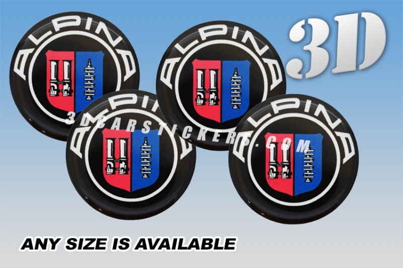 ALPINA 3d car wheel center cap emblems stickers decals  :: Silver/Red/Blue logo/black background ::