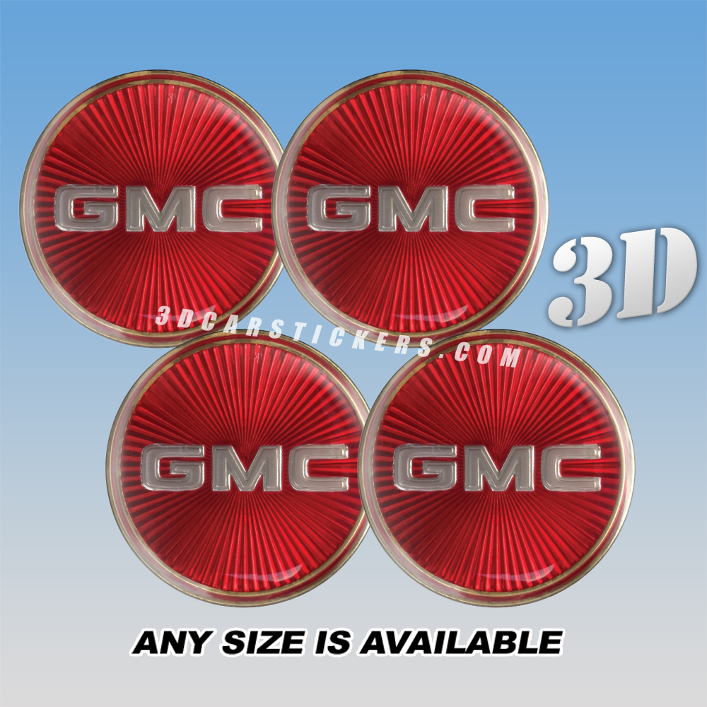 GMC Decals For Wheel Center Caps — Silver Logo/Red Burst Background