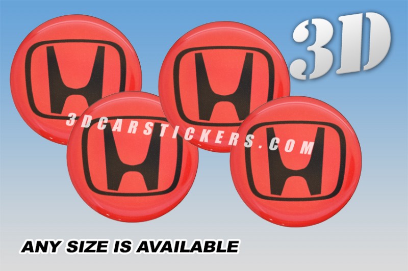 HONDA 3d car wheel center cap emblems stickers decals  :: Black logo/red background ::