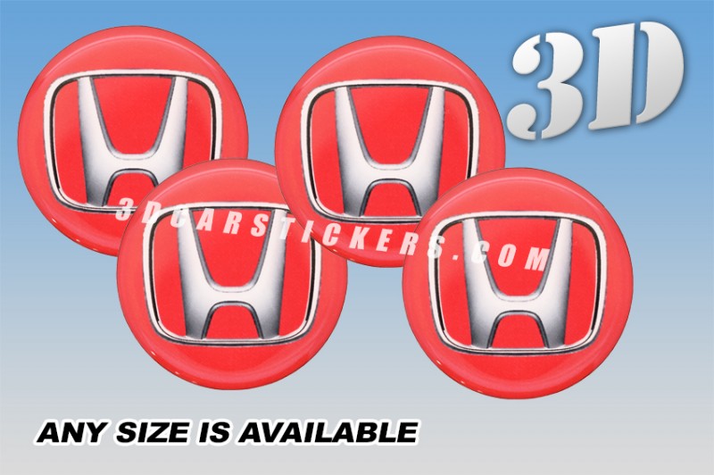 HONDA 3d car wheel center cap emblems stickers decals  :: Silver logo/red background ::
