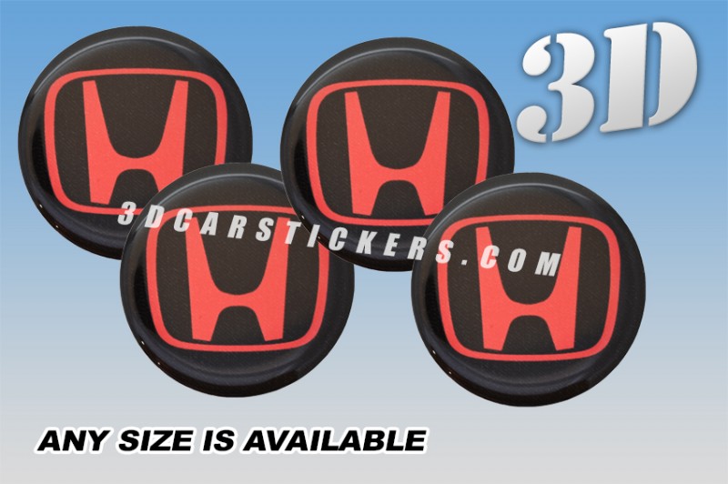HONDA 3d car wheel center cap emblems stickers decals  :: Red logo/black background ::
