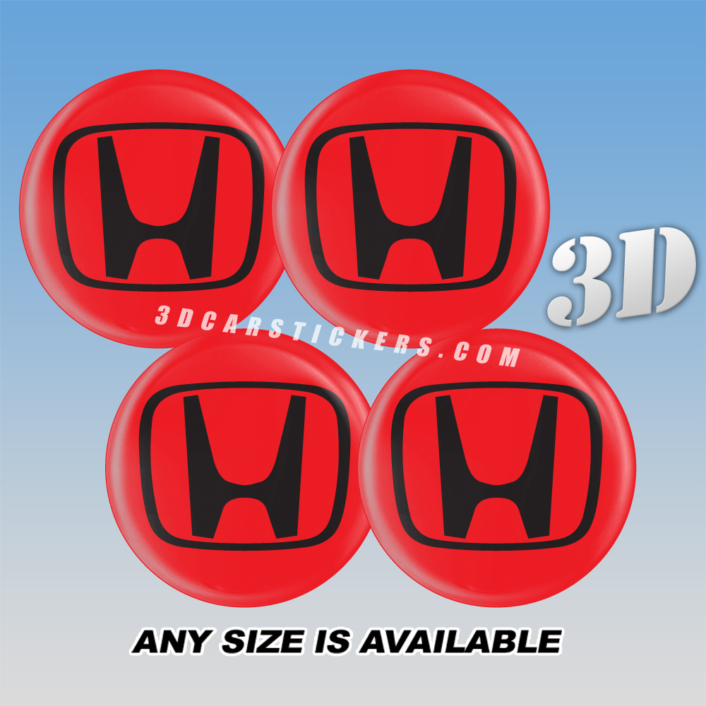 HONDA Decals For Wheel Center Caps — Black Logo/Red Background