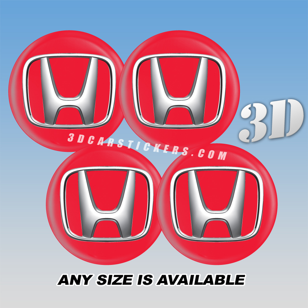 HONDA Decals For Wheel Center Caps — Silver Logo/Red Background