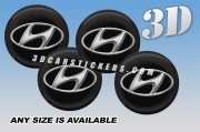HYUNDAI 3d car wheel center cap emblems stickers decals  :: Silver logo/black background ::
