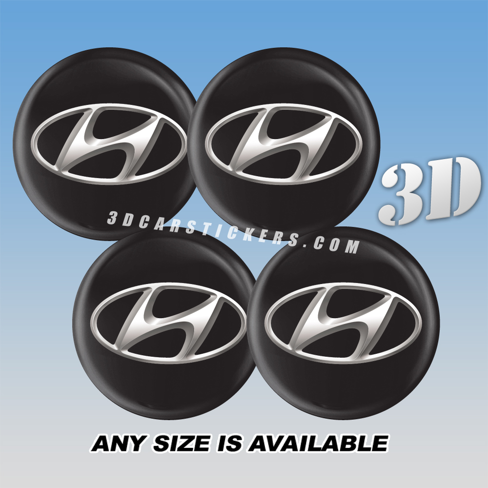 HYUNDAI Decals For Wheel Center Caps — Silver Logo/Black Background