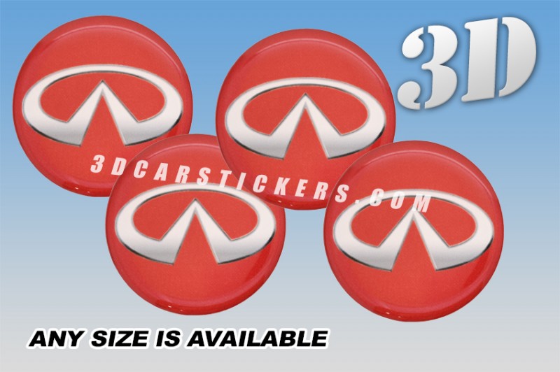 INFINITI 3d car wheel center cap emblems stickers decals  :: Silver logo/red background ::