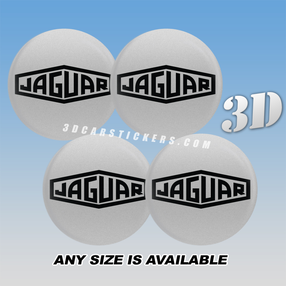 JAGUAR OLD Decals For Wheel Center Caps — Black Logo/Silver Background