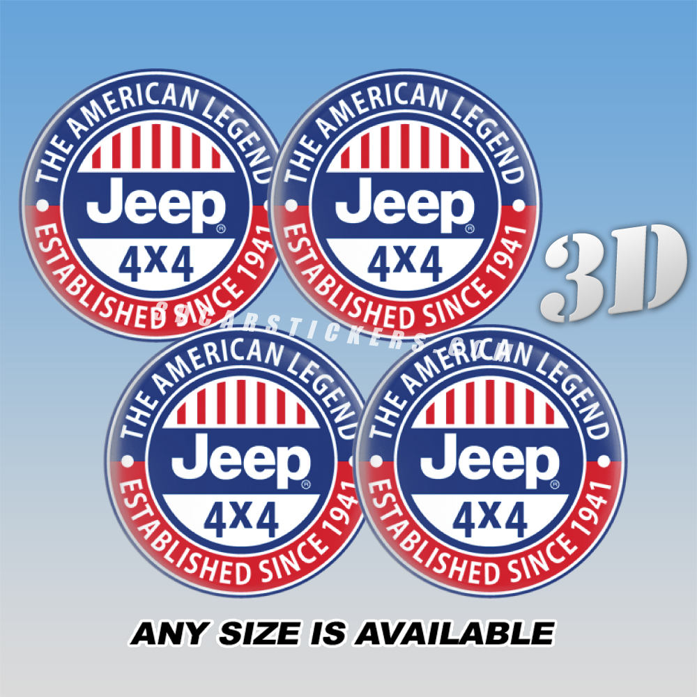 JEEP 4x4 Decals For Wheel Center Caps — Red/Blue/White Logo