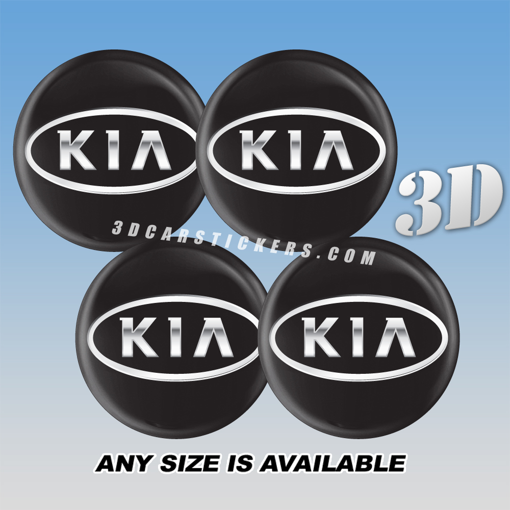 KIA Decals For Wheel Center Caps — Silver Logo/Black Background