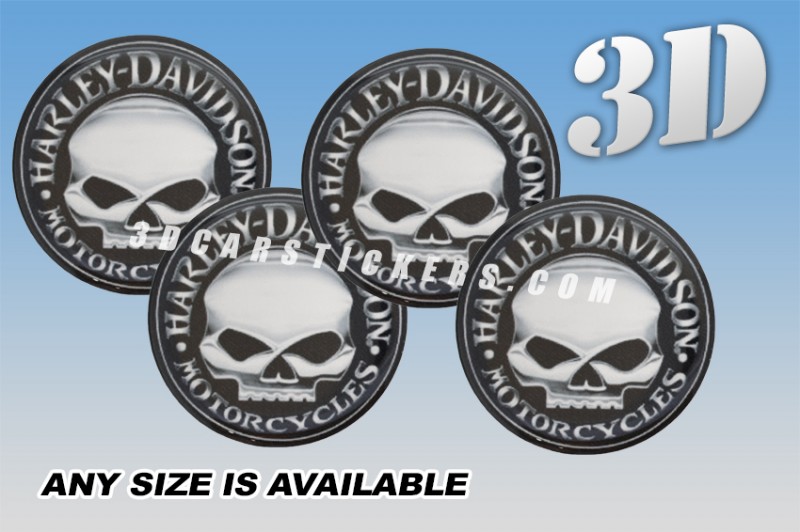 HARLEY-DAVIDSON 3d car wheel center cap emblems stickers decals  :: Silver Scull logo/black background ::