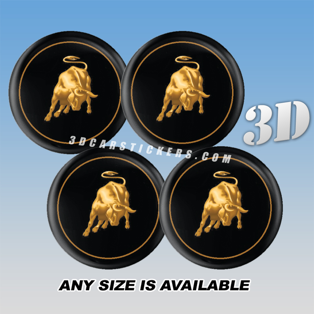 LAMBORGHINI Decals For Wheel Center Caps — Gold Bull Logo/Gold Outline/Black Background