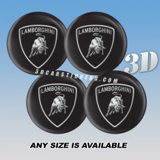LAMBORGHINI Decals For Wheel Center Caps — Silver Logo/Black Background