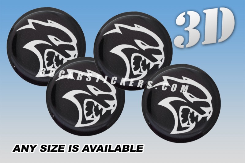 DODGE HELLCAT 3d car wheel center cap emblems stickers decals  :: White logo/black background ::