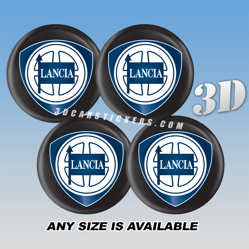 LANCIA Decals For Wheel Center Caps — Blue/White Logo/Black Background