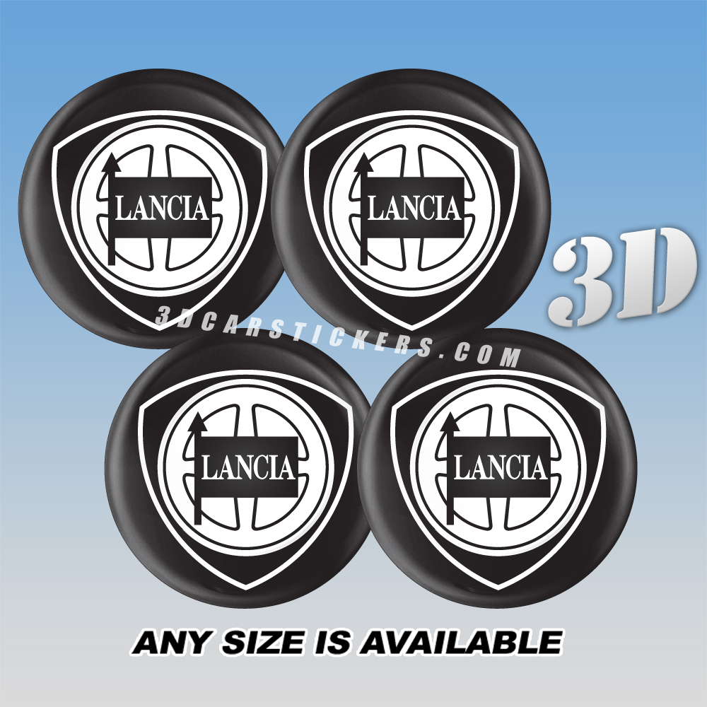 LANCIA Decals For Wheel Center Caps — White Logo/Black Background