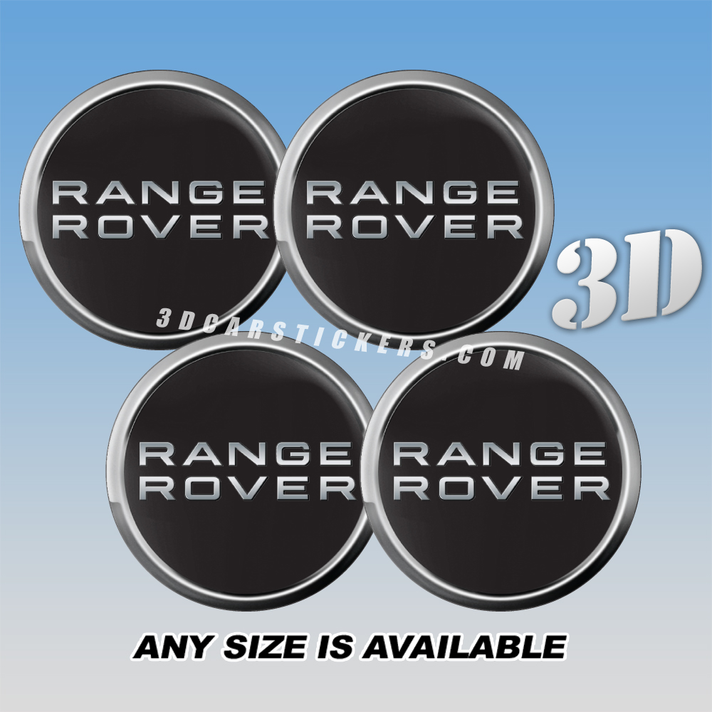 RANGE ROVER Decals For Wheel Center Caps — Silver Logo/Silver Outline Ring/Black Background