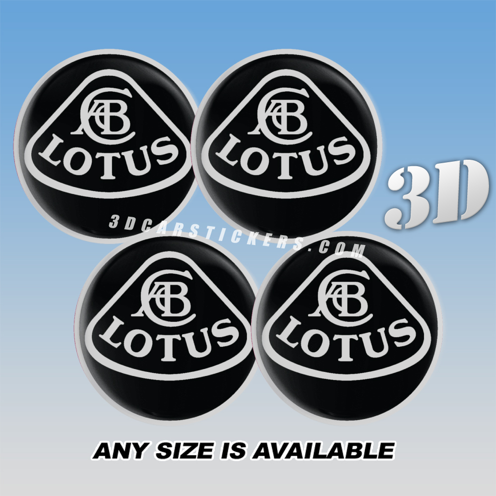 LOTUS Decals For Wheel Center Caps — Silver Logo/Black Background