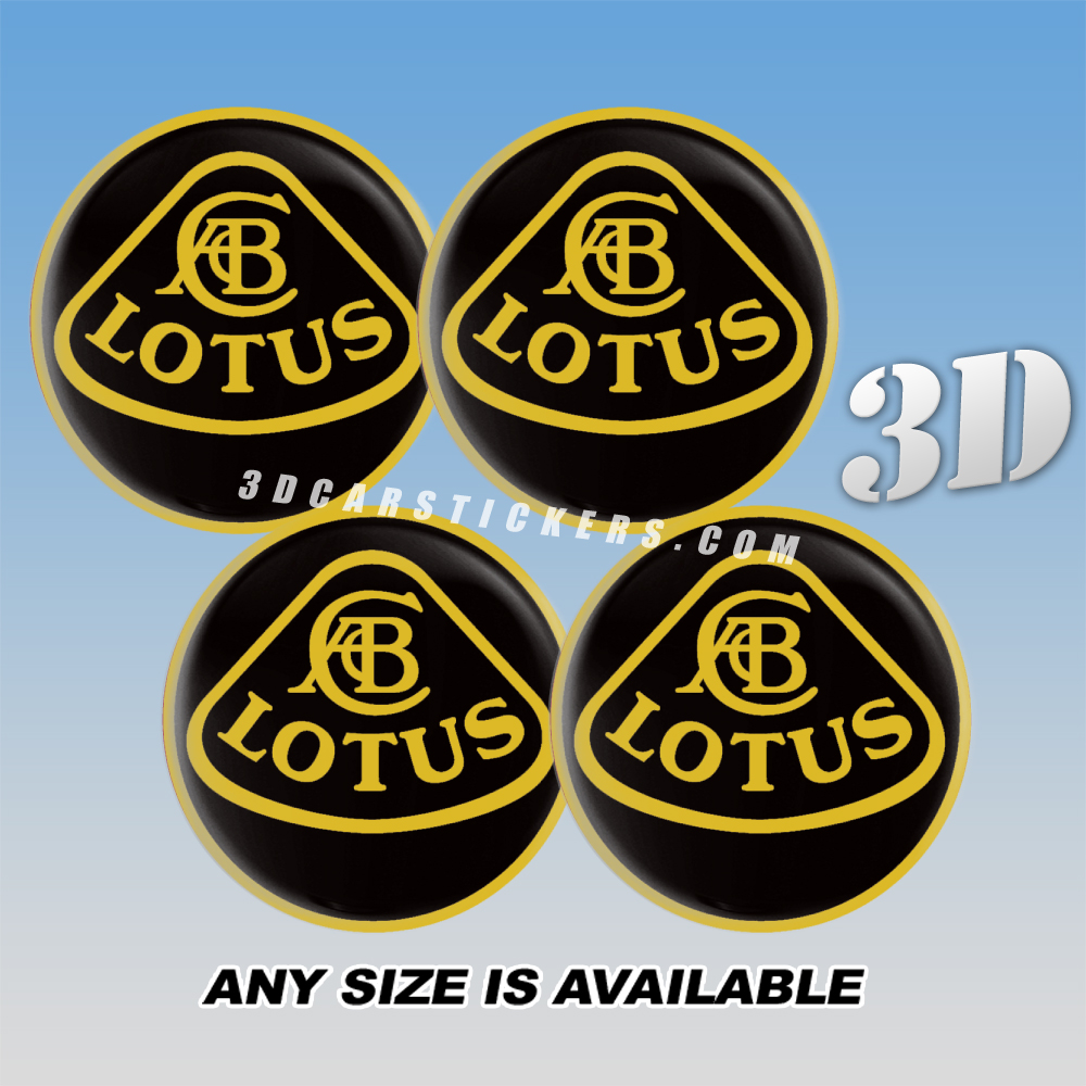 LOTUS Decals For Wheel Center Caps — Yellow Logo/Black Background