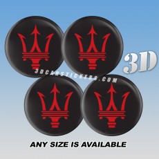 MASERATI Decals For Wheel Center Caps — Red Logo/Black Background