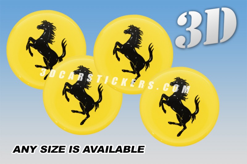 FERRARI 3d car wheel center cap emblems stickers decals  :: Black horse/yellow background ::