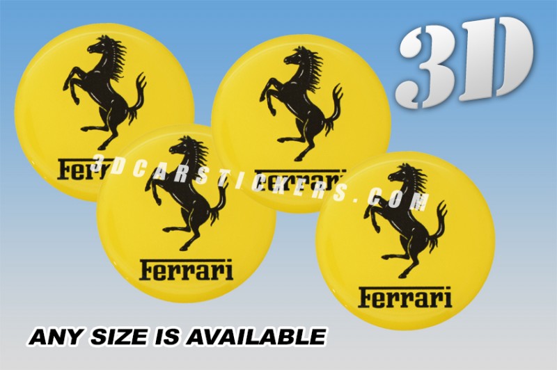 FERRARI 3d car wheel center cap emblems stickers decals  :: Black horse and writing/yellow background ::