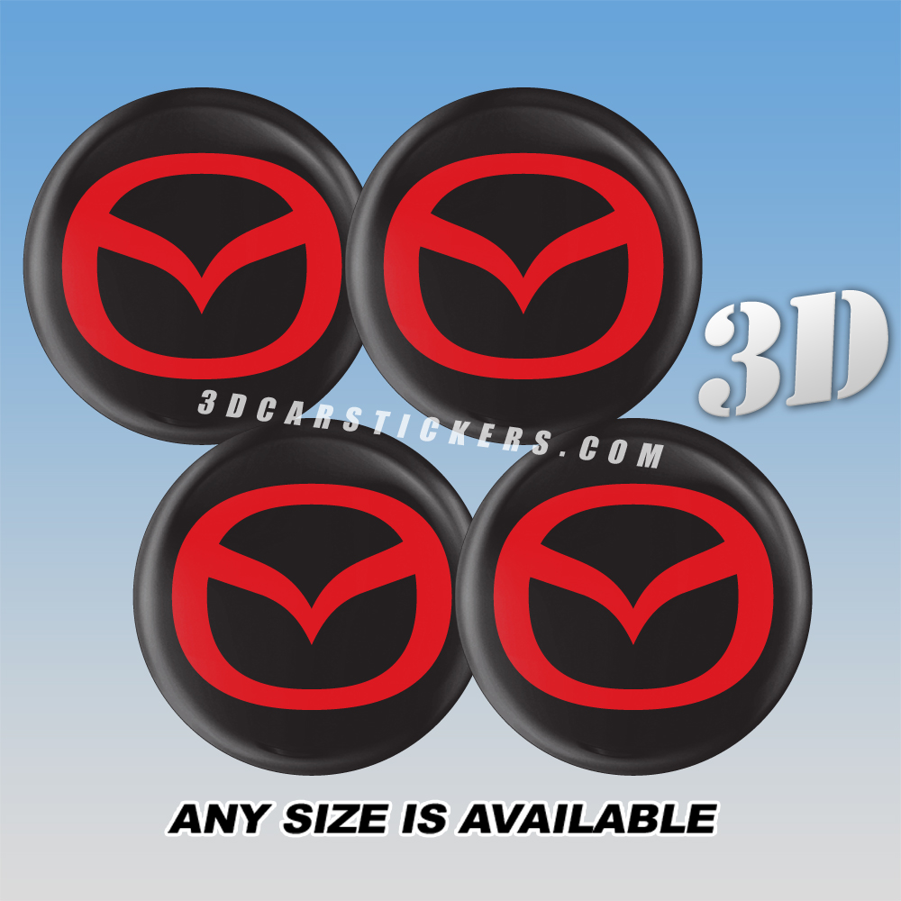 MAZDA Decals For Wheel Center Caps — Red Logo/Black Background