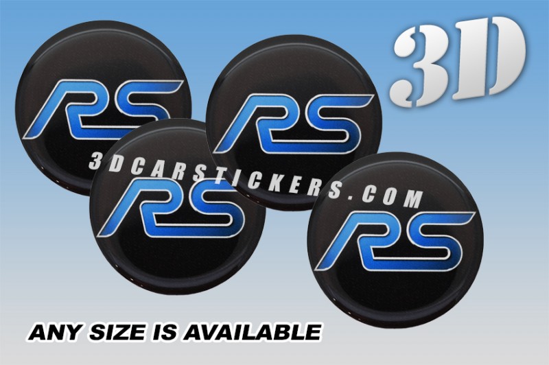 FORD RS 3d car wheel center cap emblems stickers decals  :: Blue logo/black background ::