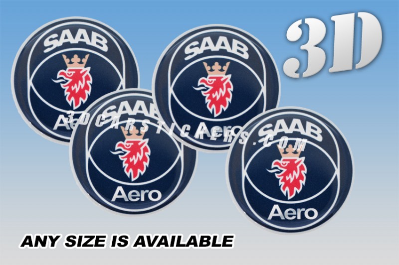 SAAB AERO 3d car wheel center cap emblems stickers decals  :: Red/Silver logo/blue background ::