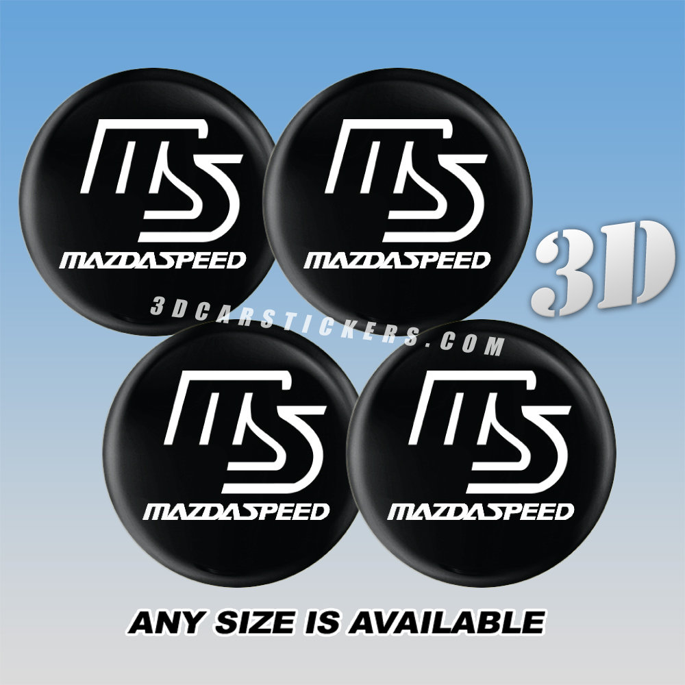 MAZDASPEED Decals For Wheel Center Caps — White Logo/Black Background