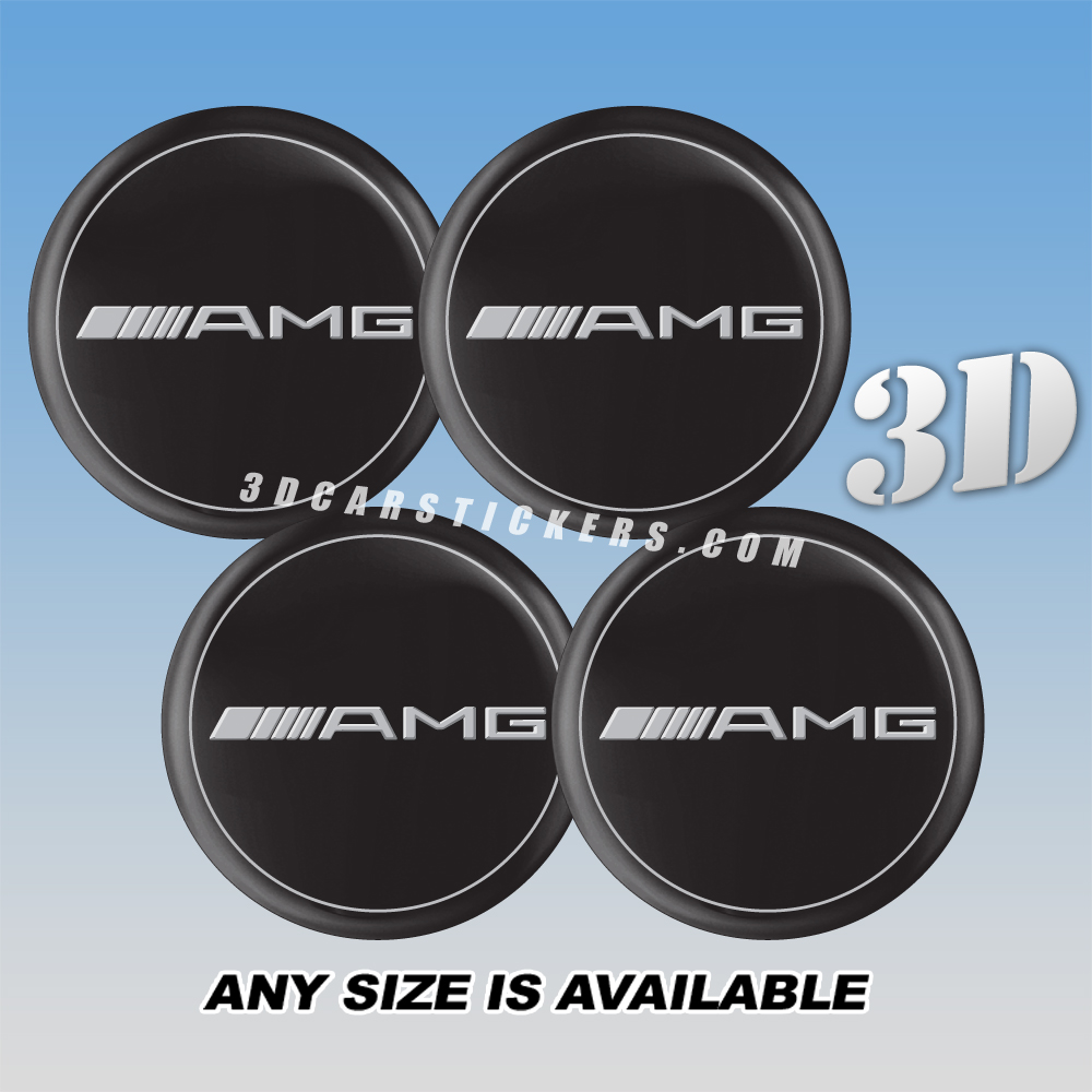 AMG Decals For Wheel Center Caps — Silver Logo/Silver Outline/Black Background