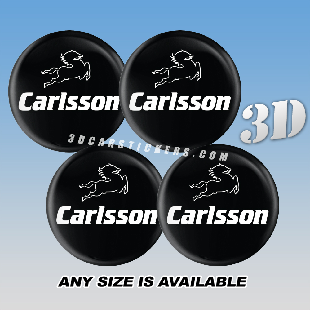 CARLSSON Decals For Wheel Center Caps — White Logo/White Writing/Black Background