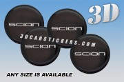 SCION 3d car wheel center cap emblems stickers decals  :: Silver writing/black background ::