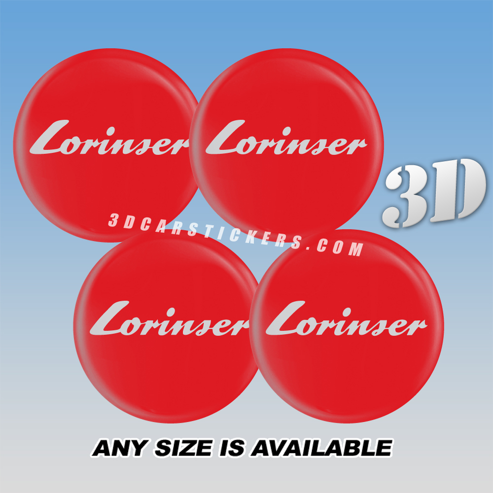 LORINSER Decals For Wheel Center Caps — Silver Logo/Red Background