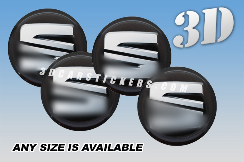 SEAT compatible NEW LOGO 3d car wheel center cap emblems stickers decals  :: Silver logo/black background ::