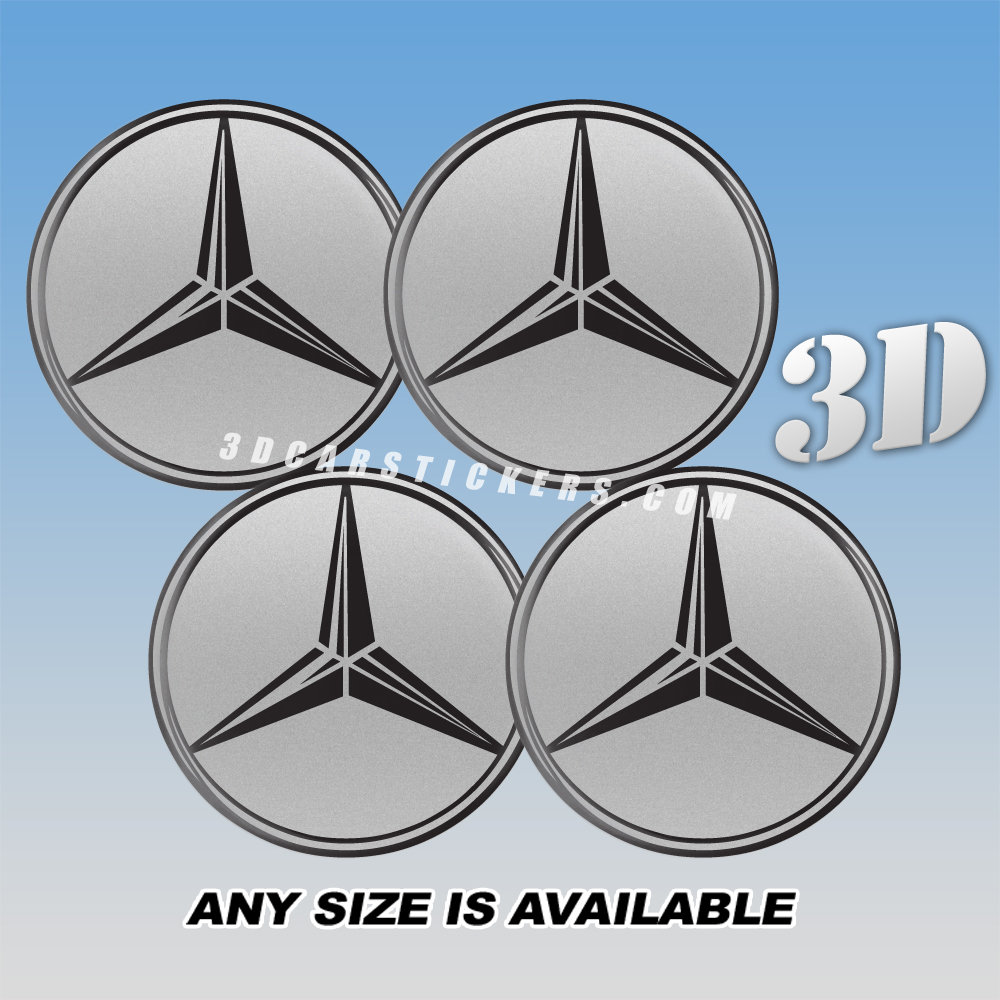 MERCEDES BENZ Decals For Wheel Center Caps — Black Logo/Silver Background