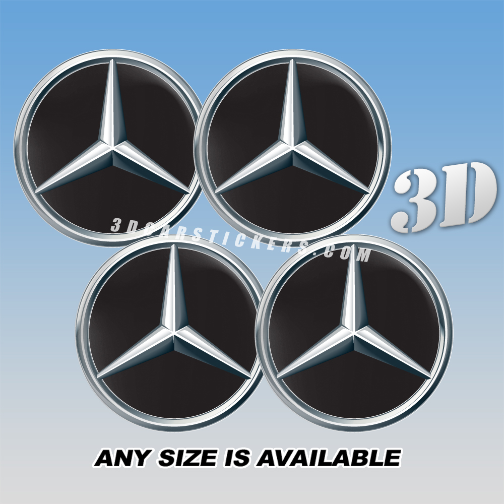 MERCEDES BENZ Decals For Wheel Center Caps — Silver Logo/Black Background