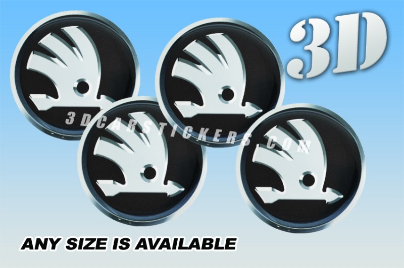 SKODA NEW LOGO 3d car wheel center cap emblems stickers decals  :: Silver logo/black background ::