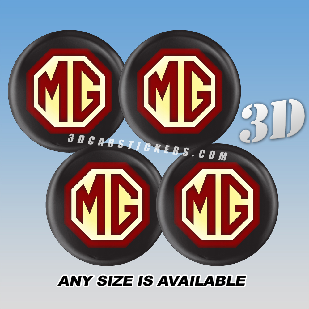 MG Domed Decals For Wheel Center Caps — Color logo/black background