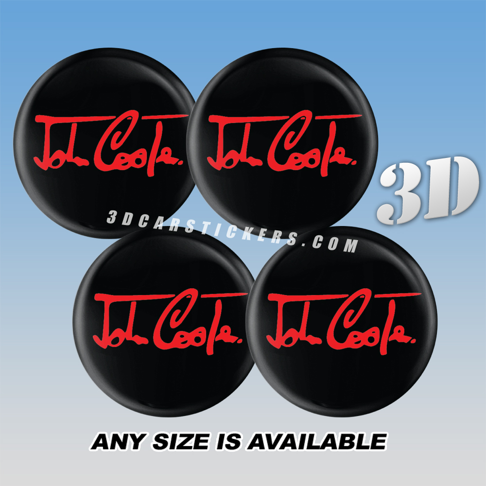 JOHN COOPER Decals For Wheel Center Caps — Red Logo/Black Background