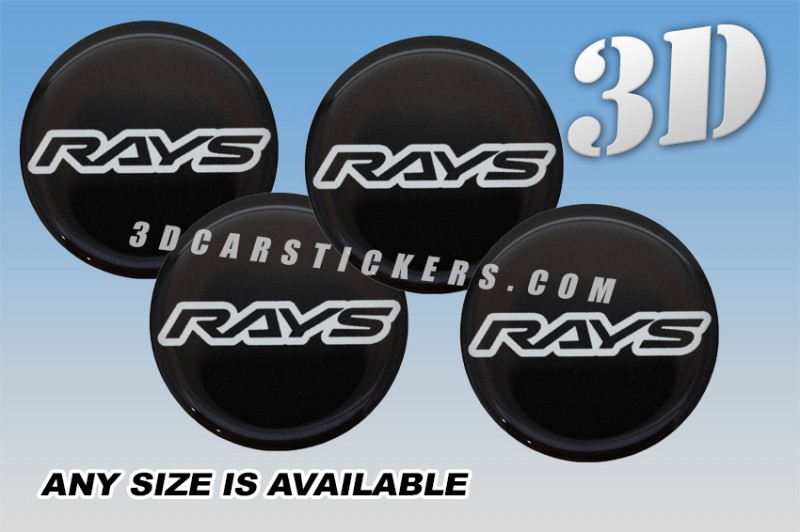 RAYS 3d car wheel center cap emblems stickers decals  :: Silver logo/black background ::